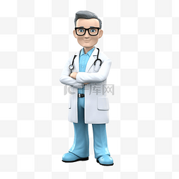 医生和工人图片_3d 戴着眼镜和蓝色衣服的孤立医生
