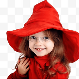 公园里穿着红帽子服装的小女孩