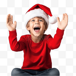 坐着的的孩子图片_戴着圣诞帽穿着圣诞服装闭着眼睛