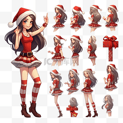 圣诞老人头像设计图片_圣诞圣诞老人女孩角色设计模型表