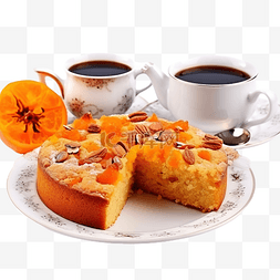 咖啡配甜点图片_新鲜出炉的自制蛋糕，配杏酱和两