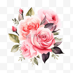 水彩美丽的英国玫瑰花花束花园广