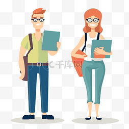 两个学生卡通图片_调查剪贴画两个戴着眼镜背着书本