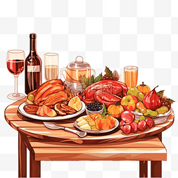 矢量果汁杯图片_圣诞节或感恩节的假日晚餐木桌上