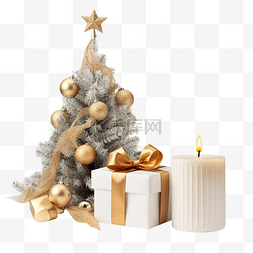 复古烛台图片_圣诞树下有蜡烛和礼品盒的烛台