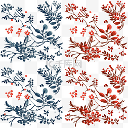 无缝树枝图片_一组矢量图案与圣诞冬青树枝叶花