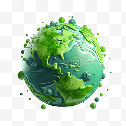 边形图片_地球卡通风格绿色世界3D插画