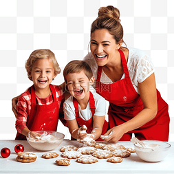 红色家庭图片_母亲和她的孩子们穿着圣诞老人的