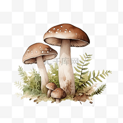 秋天深林图片_水彩蘑菇棕色森??林
