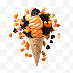 冰淇淋和糖果图片_橙色桌上的万圣节冰淇淋和糖果