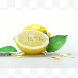 库存背景图片_白色背景 3d 上有雨滴的柠檬 库存
