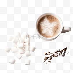 一杯咖啡或可可加棉花糖