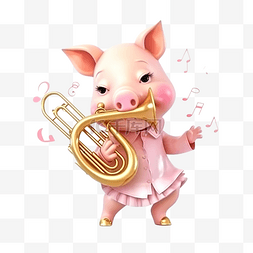 猪演奏音乐可爱动物演奏大号乐器