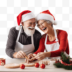 圣诞老人们图片_穿着围裙戴着圣诞红帽的老夫妇在