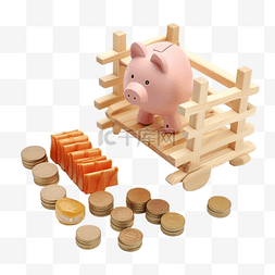 金融贷款背景素材图片_3d 存钱罐与木制数字图表步骤图