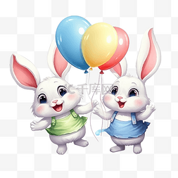 三个可爱的孩子图片_PNG兔子角色跳跃和大笑有趣的复活