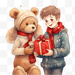 幸福的情侣拿着泰迪熊交换礼物，