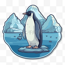 南极考察队图片_冰原上动物的企鹅贴纸图标 向量