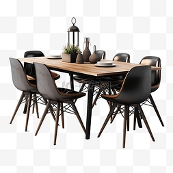 3d 餐桌与木椅套装