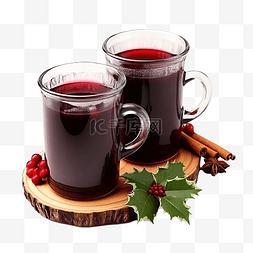 一杯红酒红酒图片_木头上的一杯热红酒和圣诞配饰
