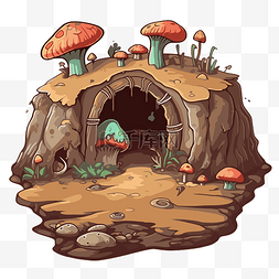 蛐蛐洞穴图片_洞穴剪贴画卡通蘑菇洞 向量