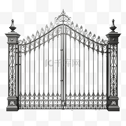 铁艺围栏cad图片_写实风格的金属丝围栏和大门