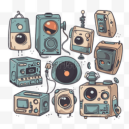 收音机矢量图片_电子剪贴画老式复古收音机和模拟