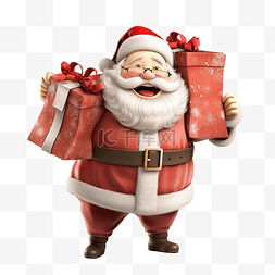 做旧新年卡图片_圣诞老人背着一袋礼物的 3D 渲染