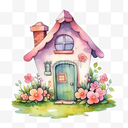 小房子水彩卡通可爱