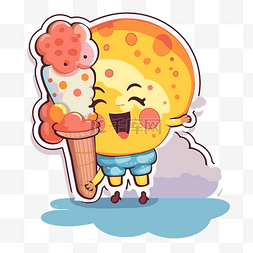 白色背景上的黄色冰淇淋吉祥物孤