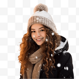 年轻漂亮有趣的女孩在冬季圣诞城