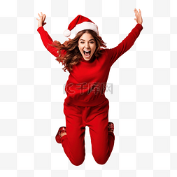 樱桃红图片_穿着红色圣诞服装的快乐有趣的女