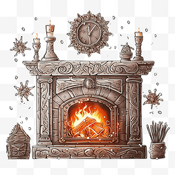 乡村村庄图片_砖砌的壁炉，燃烧着木柴，漂亮的