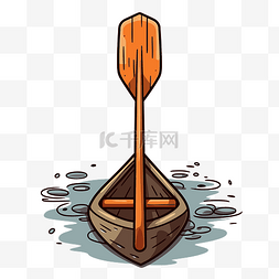 漂浮在水中卡通独木舟的桨剪贴画