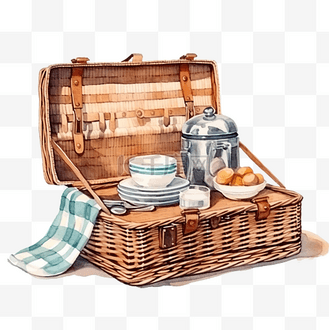 野餐篮企业vip免费下载免抠元素卡通手绘水彩夏日海边贝壳个人vip和