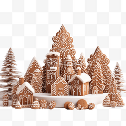 神秘的冬季村庄由自制圣诞饼干制