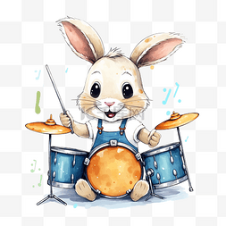 有趣的音乐图片_兔子演奏音乐可爱的动物演奏鼓乐