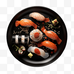没美食图片_黑盘上的寿司鸟瞰生成人工智能技