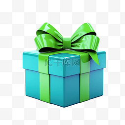 有绿色丝带的蓝色礼物盒