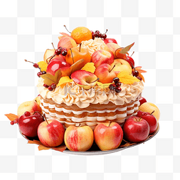 感恩有礼真情回馈图片_甜蛋糕与苹果水果庆祝感恩节