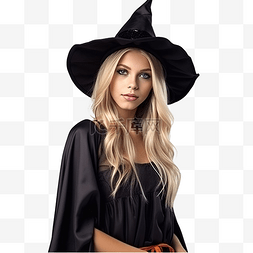 年轻的金发女孩打扮成女巫万圣节