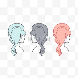 三种女性发型设计，其中一些颜色