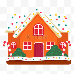 扁平圣诞房子图片_橙色别墅糖果屋