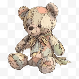 老式玩具泰迪熊的绘图