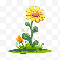 四月奇迹图片_四月花剪贴画卡通插图黄色的花和