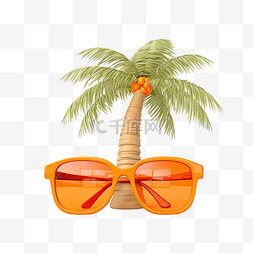 夏季旅行与橙色太阳镜岛或沙滩椰
