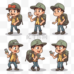 背包矢量图卡通中年轻探险家男性
