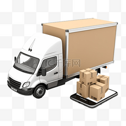 送货物流图片_3d 用手机在线销售，准备交付送货