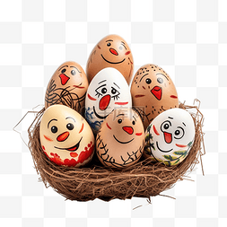 圣诞节在巢里画着脸的快乐鸡蛋