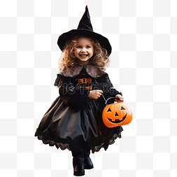 穿着女巫服装的小女孩在户外庆祝